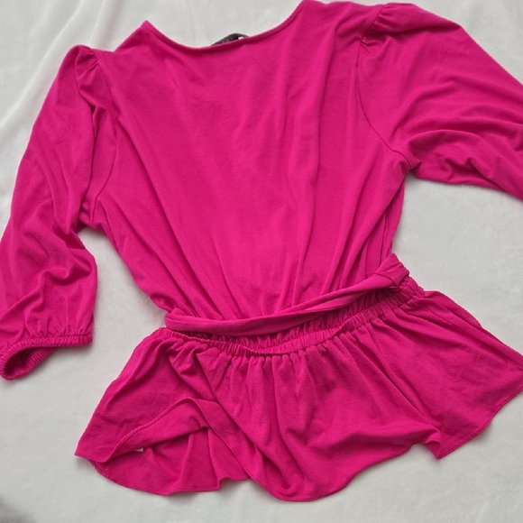 Lauren Ralph Lauren Hot Pink Faux Wrap Jersey Knit Peplum 3/4 Sleeve Top‎ - Picture 5 of 14